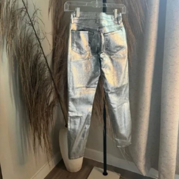 L’AGENCE Margot Silver Foil Coated Cropped Skinny Jeans SIZE 26 - Picture 4 of 5